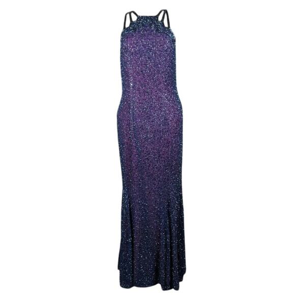 VINTAGE Andretta Donatello Purple Hand Beaded Mermaid Maxi Dress Women SZ LG 90s - Picture 1 of 9